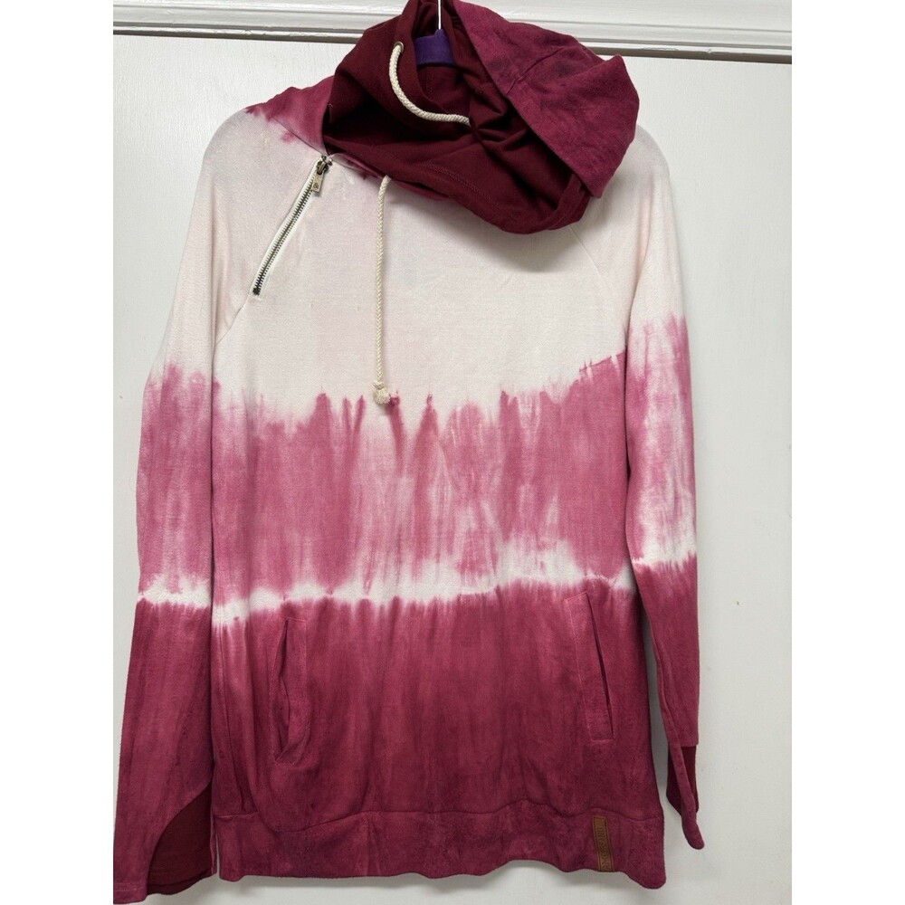 Ampersand Ave Double Hood Dip Dye Pink Womens Sweatshirt Hoodie Size M NWT